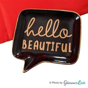 Hello Beautiful Black & Gold Chat Box Trinket Jewelry Soap Dish